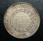 Moeda do Brasil - 1000 Reis 1854 - P-602 - Prata (.917) - 12,75gr - 30mm - 2º Tipo - 3º Sistema - Império Pedro II - Excelente Conservação
