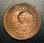 Cobre do Brasil - 40 Reis 1824 R - C-605a Disco Grosso - com carimbo Geral de 20 - Imperio D. Pedro I - Imperio D. Pedro I. - Excelente Conservação.