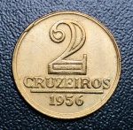 Moeda do Brasil - 2 Cruzeiros 1956 - V-256 - Série com Modulo Reduzido - Republica - Excelente Conservação.
