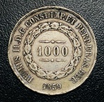Moeda do Brasil - 1000 Reis 1859 - P-607a MBC - Prata (.917) - 12,75 g - 30 mm - 2º Tipo - 3º Sistema Monetario - Império Pedro II