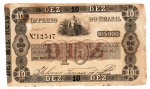 Cédula Do Brasil Imperio - 10 Mil Reis 1854 R-037 Autografada - Serie Nº 1 - Estampa 4º MBC - Tesouro Nacional.