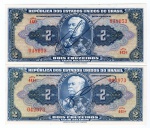 2 Cédulas Do Brasil - 2 Cruzeiros Autografada 1944 C-014 FE - Series 441-442 - Duque De Caxias.