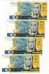 Cédula Do Brasil - 4 Cédulas 100 Cruzados 1987 C-187 FE - Sequenciadas - Serie 2246 - Juscelino Kubitschek.