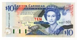 Cédula Estrangeira Antígua e Barbuda 1 Dolar 1965 P-13h FE - Estados do Caribe Oriental - Rainha Elizabeth II.