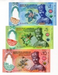 Set Com 3 Cédulas Brunei - 1 - 5 - 10 Dolares 2026 P-New Polimero FE - Sultão Hassanal Bolkiah.