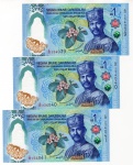 3 Cédulas Estrangeira Brunei - 1 Dolar 2026 P-New Polimero FE - Sultão Hassanal Bolkiah. 