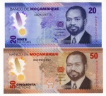 2 Cédulas Estrangeira Moçambique 2024 Polimero FE - 20 e 50 Meticais - Primeiro presidente, Samora Moisés Machel. 