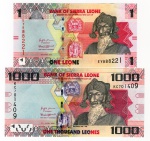 Par De Cédulas Serra Leoa ( Modelo Antigo e Atual ) - 1000 Leones 2021 P-30 - 1 Leone 2022 P-34 - Todas FE.