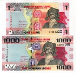 Par De Cédulas Serra Leoa ( Modelo Antigo e Atual ) - 1000 Leones 2021 P-30 - 1 Leone 2022 P-34 - Todas FE.