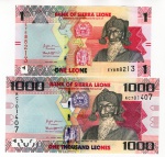 Par De Cédulas Serra Leoa ( Modelo Antigo e Atual ) - 1000 Leones 2021 P-30 - 1 Leone 2022 P-34 - Todas FE.