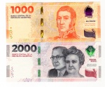 2 Cédulas Estrangeiras - Argentina - 1000 Pesos 2023-2024 - P-367 FE - 2000 Pesos 2023-2024 - P-368B FE  - Séries: Heroínas e Heróis da Pátria 