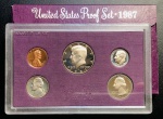 Estados Unidos Proof Set 1987 - 5 Moedas Letra S Lacradas No Acrilico - 1 Dime, 1 e 5 Cents, Quarter Dolar, Half Dolar - Com Caixa e Certificado .