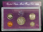 Estados Unidos Proof Set 1988 - 5 Moedas Letra S Lacradas No Acrilico - 1 Dime, 1 e 5 Cents, Quarter Dolar, Half Dolar - Com Caixa e Certificado .