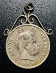 Pingente na Moeda 500 Reis 1899 Portugal - Km-535 - Prata (.917) - 12,5 g - 30,59 mm - Rei Carlos I.