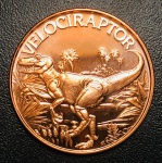 1 Onça de Cobre Estados Unidos Comemorativa Série: Osborne Mint - Dinossauros - Velociraptor - Cobre - 28,35 g - 39 mm - FC