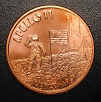 1 Onça de Cobre Estados Unidos Comemorativa 50º Aniversário - Apollo 11 - Cobre - 28,35 g - 39 mm - FC