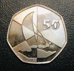 Moeda Gilbraltar - 50 pence 2019 - Km-1655 FC - Cobre-níquel - 8,00 g - 27,3 mm - Comemorativa Jogos Insulares de 2019.