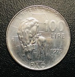 Moeda Italia - 100 liras  1979 - Km- 106 - Acmonital - 8 g - 27,8 mm - Comemorativa FAO .