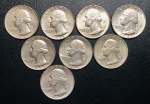 Lote com 8 Moedas Estados Unidos - Quarter Dolar Liberty - Datas: 1970, 1972, 1977, 1978, 1979, 1980, 1988 - Cupro Niquel. 