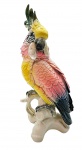 ENS GERMANY - Representação de uma cacatua pousada em tronco de árvore, em colorida porcelana vitrificada alemã, pintada à mão. Da renomada manufatura Porzellanfabrik Karl Ens, fundada em 1899 em Volkstedt, Turíngia, considerada uma marca de porcelana histórica e altamente colecionável, e reconhecida internacionalmente por suas figuras de pássaros de impressionante realismo. Medidas: 29 x 14 cm.