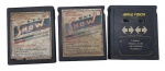 ATARI - CARTUCHOS - Lote com 3 cartuchos de jogos de Atari, sendo eles: PLANET PATROL, TURMOIL, FROGS & FLIES, AIR RAIDERS, FUTEBOL II e um jogo que não tem como saber qual é devido a etiqueta estar apagada. Observação: Possui marcas nos adesivos e não estão testados,
