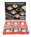 GAZOLA - Conjuntos em aço inoxidável  para sobremesa com seis tigelas e seis colheres pequenas, da marca Gazola. Caixas com desgastes.