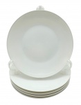 ROSENTHAL SELB GERMANY - Parte de serviço de jantar composto por 05 pratos rasos, decorados com filetes em azul claro perolizado e vitrificado. Em porcelana alemã. Medidas: 25 cm (diâm.).