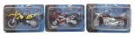 MAISTO - FRESH METAL - 2 WHEELERS - Lote com 3 motos da Maisto, em escala 1:18, lacradas. Embalagens pouco desgastadas.