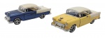 S - CHEVROLET BEL AIR 1955 - Lote com 2 miniaturas do icônico Chevrolet Bel Air 1955, feitos em ferro com partes plásticas, escala 1:36, movidos à fricção e com partes móveis (portas e capô). Pode conter ínfimas marcas e desgastes.