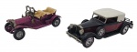 MATCHBOX - MODELS OF YESTERYEAR - Lote com 2 miniaturas Matchbox, feitas na Inglaterra, em metal e partes plásticas, escala 1:46. Modelos: PACKARD VICTORIA 1930 e THOMAS FLYABOUT 1909.  Anos 70. Podem conter ínfimos desgastes e marcas.