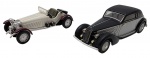SOLIDO / NEWRAY - Lote com 2 miniaturas em ferro com partes plásticas, escala 1:43. Pneus de borracha e rodas livres. Modelos: ASTURA 1935 e MERCEDES SSKL. Podem conter ínfimas marcas ou desgastes.
