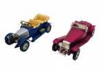 MATCHBOX - MODELS OF YESTERYEAR - Lote com 2 miniaturas Matchbox, feitas de ferro com partes plásticas, pneus de borracha, escala 1:55, modelos: PRINCE HENRY VAUXHALL 1914 e RILEY M.P.H. 1934. Podem conter ínfimas marcas e desgastes.