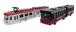 SIKU - Lote com 2 miniaturas de origem alemã, sendo um ônibus e um trenzinho. Ambos de metal com partes plásticas, com medidas: 17cm aproximadamente cada. Podem possuir pequenos desgastes.
