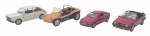 MAISTO - FIAT 147, BUGRE, ESCORT XR3i e BMW 335i - Lote com 4 miniaturas em metal com partes plásticas, rodas livres e pneus de borracha. Escala 1:43. Podem conter pequenas marcas.