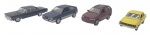 MAISTO - FORD CORCEL, BMW X5, FORD GALAXIE 500 e GOL GTI - Lote com 4 miniaturas em metal com partes plásticas, rodas livres e pneus de borracha. Escala 1:43. Podem conter pequenas marcas.