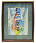 WALDIR ROGÉRIO SACHS - Quadro, técnica mista sobre papel, representando arte abstrata, moldura em madeira com paspatur e frontal de vidro. Medidas com moldura: 36 x 44 cm; 22 x 30 cm. Papel com ínfimas manchas.