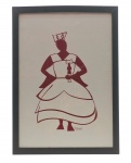 JULIA VIDAL - Quadro, técnica mista sobre papel, assinado, CID, representando pessoa com os trajes da divindade africana Xangô. Moldura em madeira com frontal de vidro. Medidas: 33 x 46 cm. 