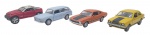 MAISTO - Lote com 4 miniaturas da Maisto, em metal com partes plásticas, rodas livres pneus de borracha. Escala 1:43. Modelos: VW VARIANT, JEEP JEEPSTER, FORD MAVERICK GT, CHEVROLET CHEVETTE. Podem conter ínfimas marcas.