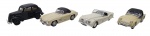 CORGI - Lote com 4 miniaturas representando carros que marcaram e marcam no Brasil o no mundo, em metal com partes plásticas, rodas livres pneus de borracha. Escala 1:43. Podem conter ínfimas marcas.
