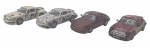 VITESSE - Lote com 4 miniaturas  de fabricação portuguesa, representando carros que marcaram e marcam no Brasil o no mundo, em metal com partes plásticas, rodas livres pneus de borracha. Escala 1:43. Podem conter ínfimas marcas.