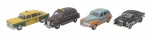 COLEÇÃO TÁXIS DO MUNDO - Lote com 4 miniaturas representando táxis que marcaram e marcam no Brasil o no mundo, modelos de carros que foram ou são usados como táxis por diversos países. Feitos em metal com partes plásticas, rodas livres pneus de borracha. Escala 1:43. Podem conter ínfimas marcas.