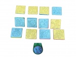 COLECIONISMO, treze (13) carimbos infantis em plástico colorido da BIGTOY, de formato quadrangular e 1 redondo, com figuras em relevo, medindo 4,5x4,5cm e 3cm.