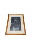 <B>ASSINATURA ILEGÍVEL</b>, "Figura", pintura sobre papel, moldura em madeira clara, obra datada de 1964 no Rio de Janeiro, medindo 48x37cm e obra 33x21,5cm.