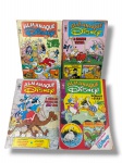 GIBIS / QUADRINHOS, quatro (4) revistas em quadrinhos antigas Almanaque Disney, com capas coloridas e edições variadas, incluindo histórias de personagens Disney como Pato Donald, Tio Patinhas e outros, apresenta sinais de uso, marcas do tempo, vendida no estado da foto.