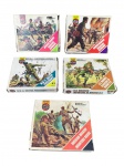 BRINQUEDOS / COLECIONISMO, lote composto por cinco (5) caixas Airfix (tradicional fabricante britânica de kits plásticos em escala, fundado em 1939 e reconhecido mundialmente por seus modelos militares, aeronaves e miniaturas), linha HO/OO, representando infantarias da Segunda Guerra Mundial: Japanese Infantry, German Infantry, W.W.II British Paratroops, U.S. Marines e Russian Infantry. Caixas com ilustrações originais, apresentando sujidades, desgastes, marcas do tempo e possíveis faltas internas. Sem garantia de integridade ou completude.