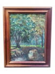 HELENA ANGELICA, "Paisagem", óleo sobre eucatex, datado de 1970, moldura em madeira escura, medindo 65,5x51,5cm e obra 51x37cm.