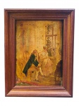 QUADRO, uma (1) colagem sobre madeira representando cena galante, apresentando desgastes e marcas do tempo, moldura em madeira com patina dourada, medindo 49x39cm.