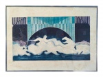 ASSINATURA DESCONHECIDA, "Natureza Cósmica", serigrafia 12/30, datado de 1977, moldura em alumínio com frente em vidro com pequena quebra, manchas internas, vide foto, medindo 51x70,5cm e obra 33,5x59,5cm.