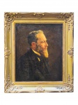 SEM ASSINATURA, "Retrato", óleo sobre tela com restauros, moldura em madeira com patina dourada e elementos vegetalistas, medindo 80x71cm e obra 58x48,5cm.