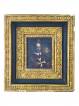 SEM ASSINATURA, "Cavaleiro da Ordem de São João", óleo sobre eucatex, moldura em madeira com entalhe floral e patina em ouro, apresenta falhas na patina, vide foto, medindo 28,5x26cm e obra 15x13cm.